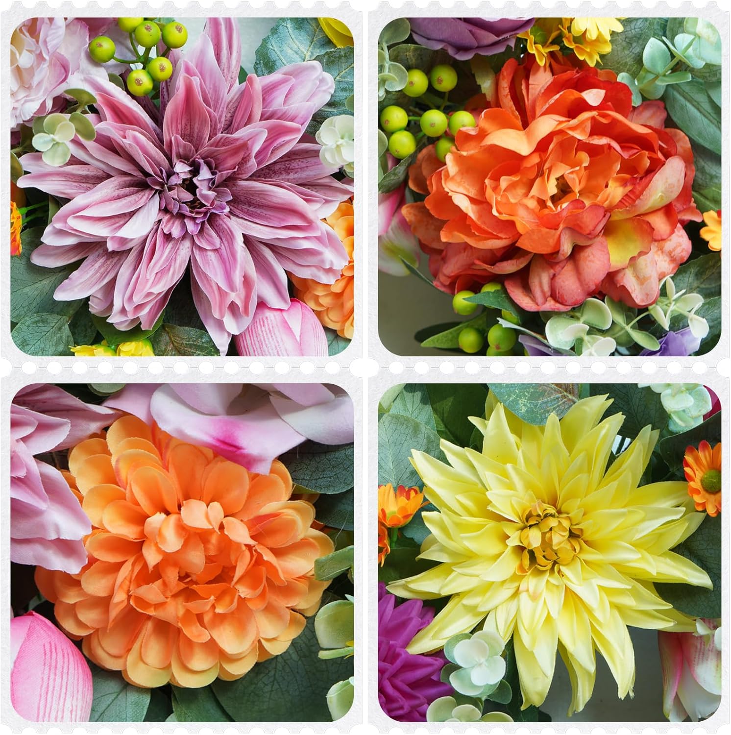 Skiennix 24-Inch Spring Summer Wreath - Luxury Colorful Floral Design with Chrysanthemums, Roses & Tulips