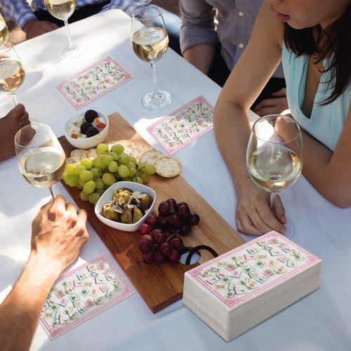 150 Pcs Mahjong Party Napkins Guest Disposable Paper Cocktail Napkins Funny Mah Jong Pattern Bathroom Hand Towel for Family Birthday, Game Night, Mahjong Night, Cocktail Party(Classic)