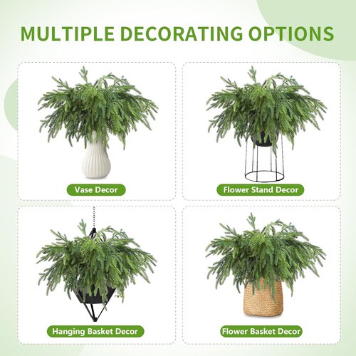 Bdor 18-Inch Artificial Norfolk Pine Branches - 12 Pack Faux Christmas Greenery for Wreaths & Centerpieces