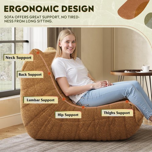 WLIVE Bean Bag Chair for Adults, Teddy Fleece Togo Chair, Giant, Memory Foam, for Living Room and Bedroom, Single, Brown