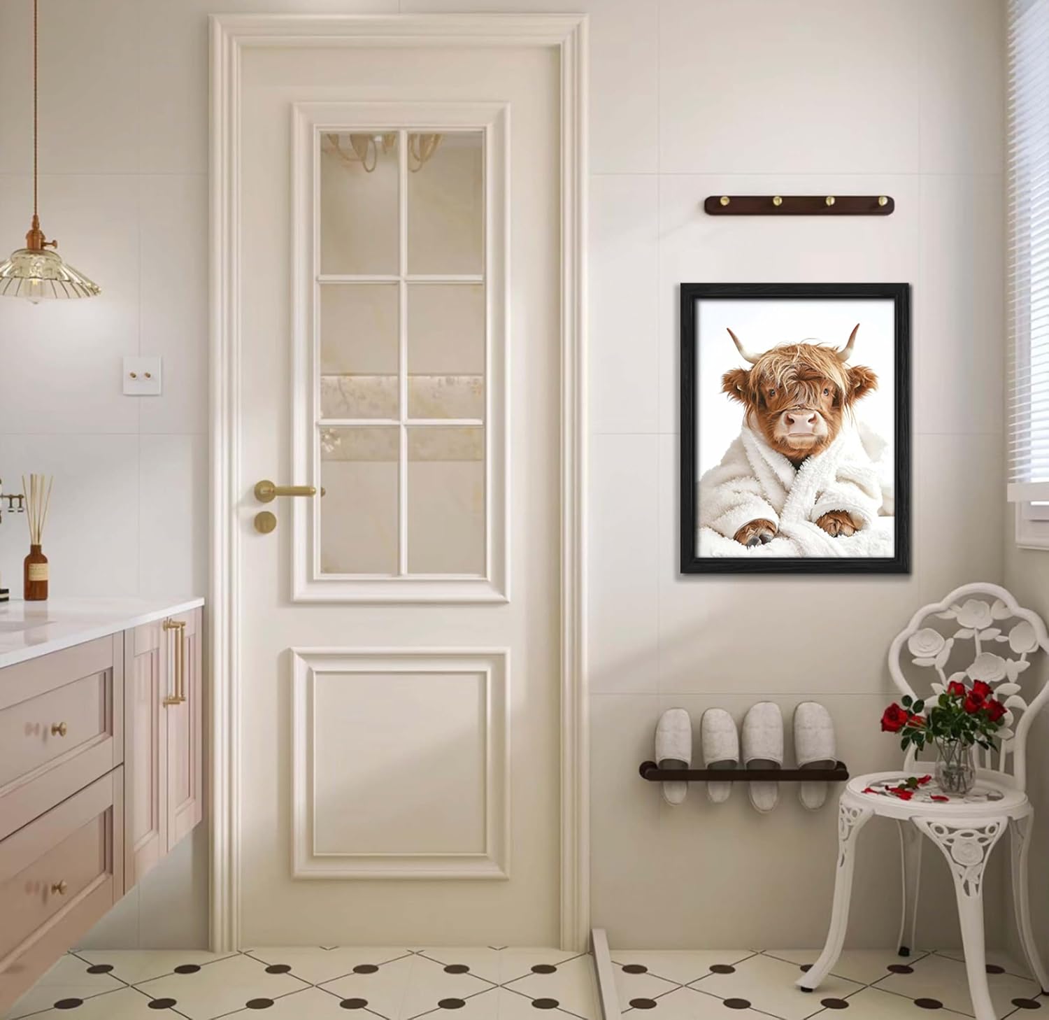 ZXDZSM Highland Cow Wall Art - Funny Bathroom Decor Canvas Prints | Unframed 8x10 Inch, Set of 4