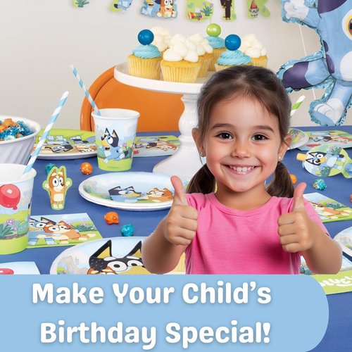 Bluey Birthday Decorations Girl includes 16 Plates, Napkins, Banner, Tablecloth, Balloons, Sticker - Bluey Party Decorations - Officially Licensed