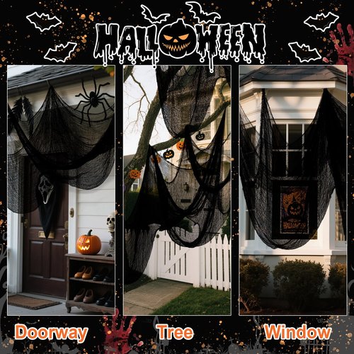 Land Guard Halloween Gauze Cloth, Black Creepy Cloth, 80×200 Inch Creepy Fabric Halloween for Haunted House Supplies, Party Outdoor, Indoor