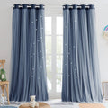 Pony Dance Star Curtains for Girls Bedroom - Double Layer Sheer Overlay with Bowknot Lace for Kids Room Decor Princess Star Hollow Out, 52" W x 84" L, Navy, 2 Pieces