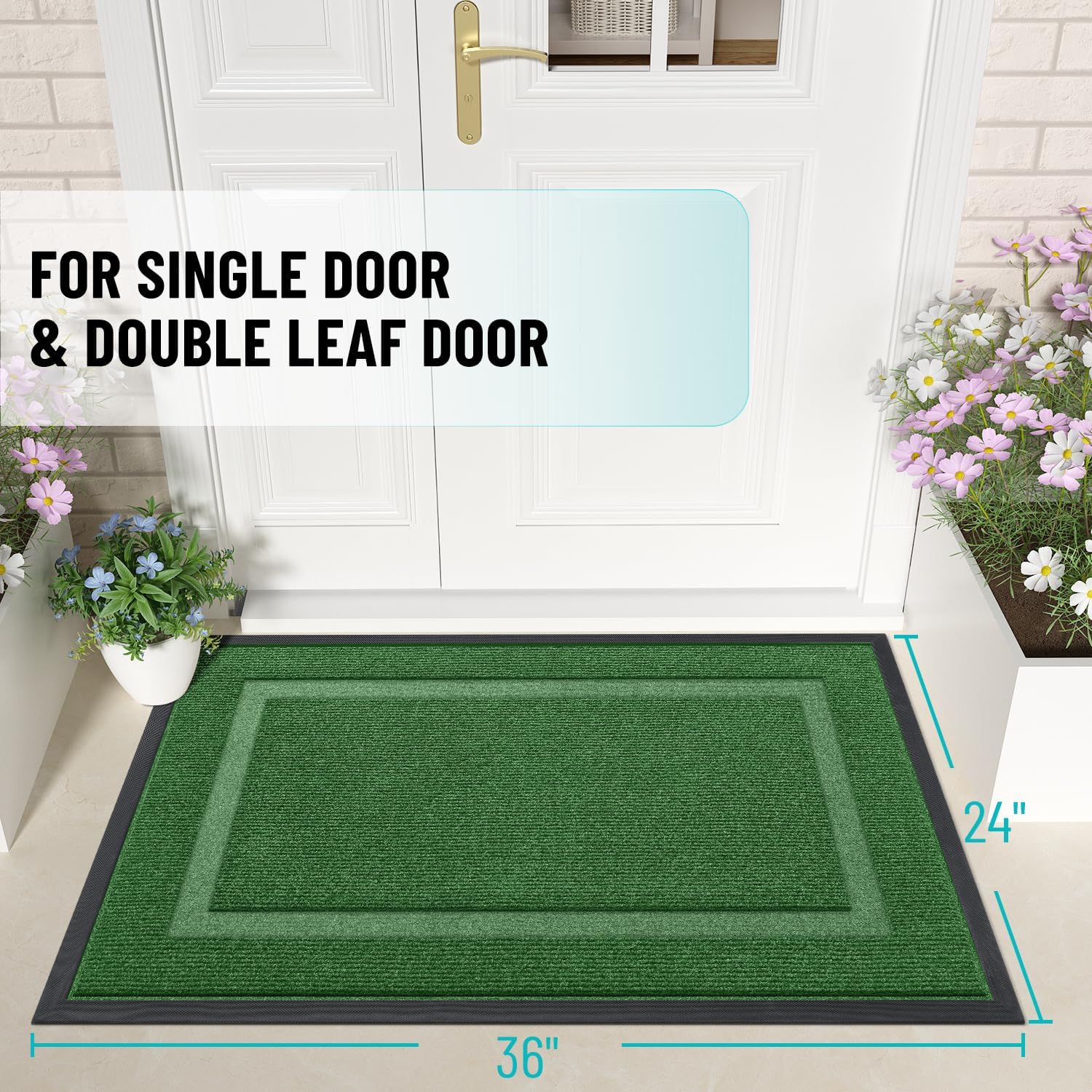 OLANLY Waterproof Front Door Mat - All-Season Indoor/Outdoor Doormat, Easy Clean, 36x24, Green