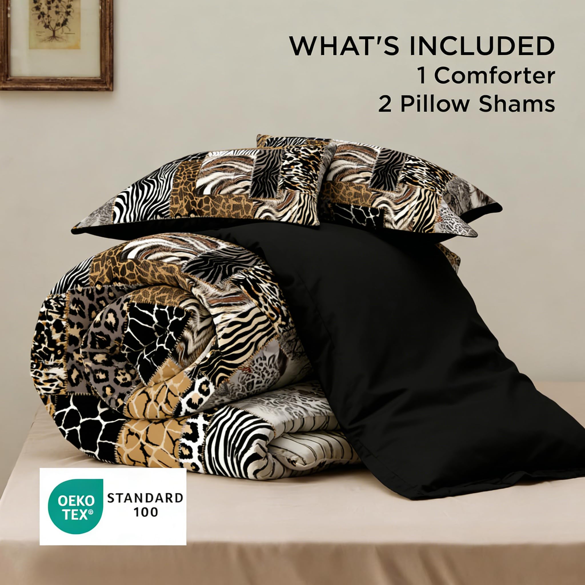 CCoutueChen Leopard Print Comforter Set King Size African Animal Fur Patchwork Comforter 3 Pcs Wildlife Themed Soft Microfiber Bedding with 2 Pillowcases,104"x90"