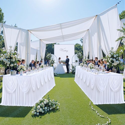 gogoparti White Ruffle Table Skirt for Rectangle Tables 14ft White Tutu Tablecloth for Wedding Birthday Party Bridal Banquet