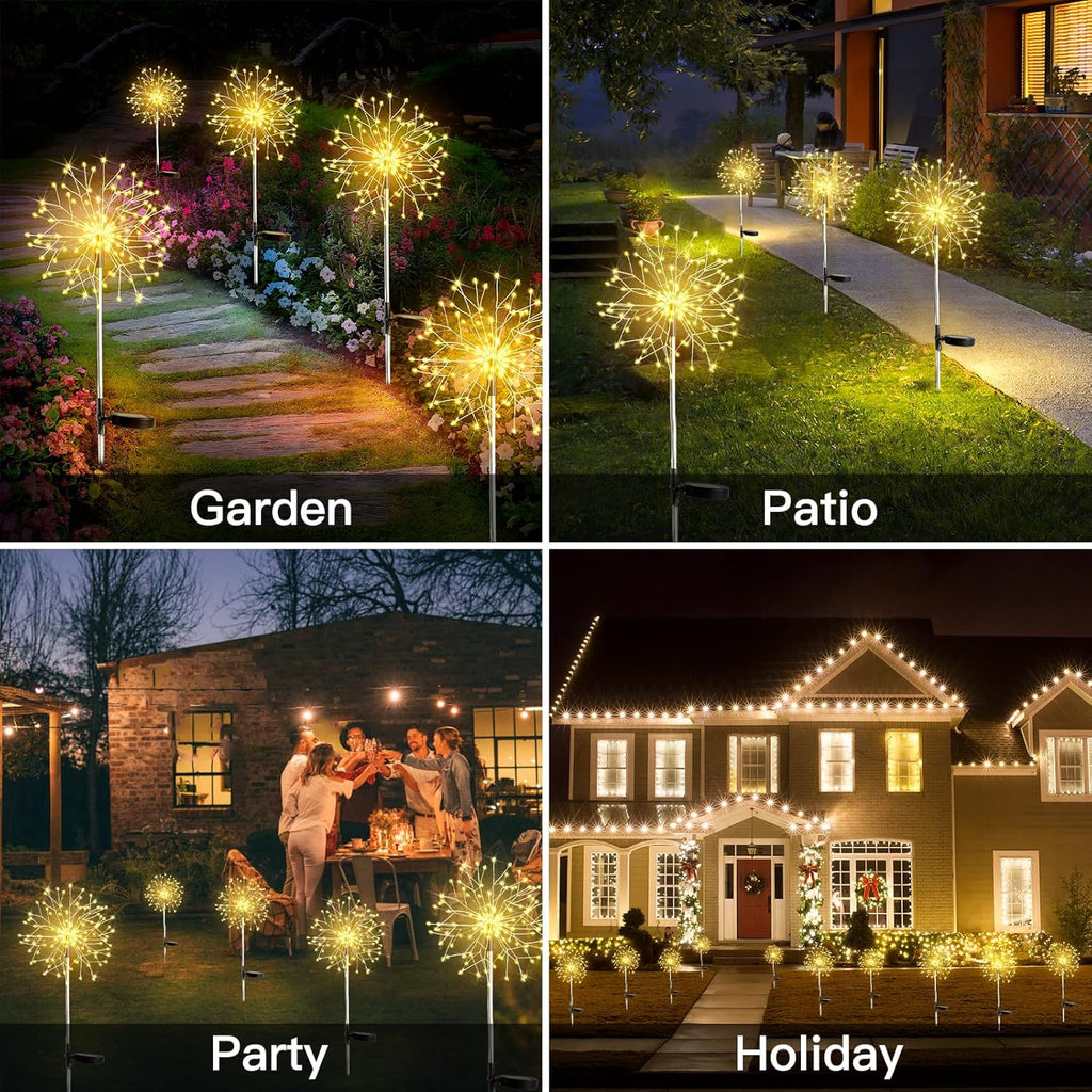 Suddus Solar Garden Lights - Waterproof 150LED Decorative Firework Lights | 2-Pack Warm White for Yard & Patio