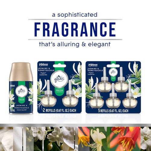 Glade PlugIns Refills Air Freshener, Jasmine & Honeysuckle, Scented and Essential Oils for Home and Bathroom, 0.67 Fl Oz, 10 Count