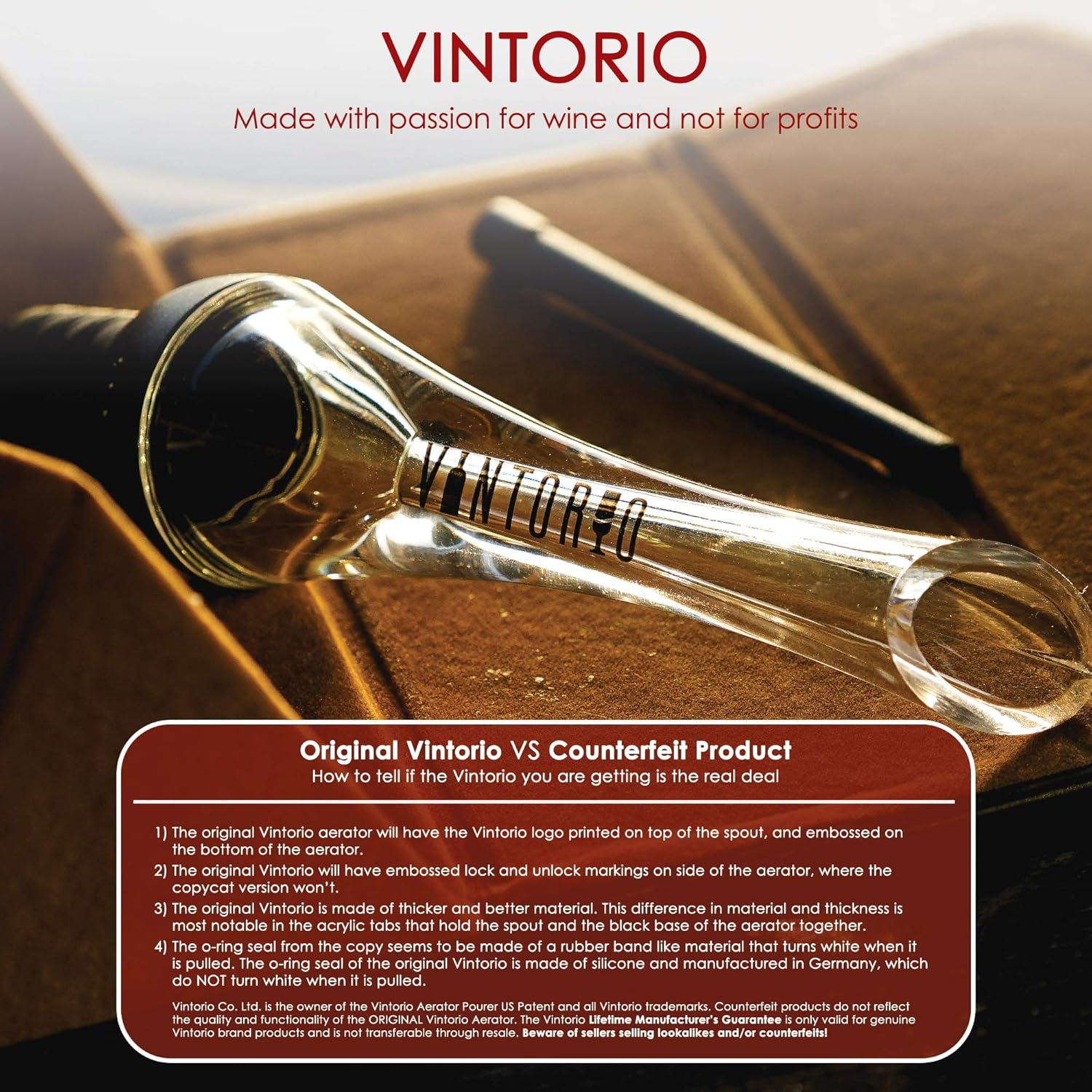 Wine Aerator Pourer and Replacement O-Rings and Air Tubes by Vintorio