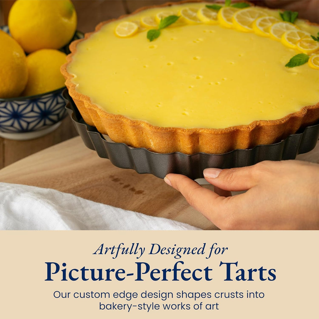Patz&Patz 9-Inch All-in-One Fluted Tart Pan Set - Removable Bottom, Silicone Crust Shaper & Pie Weight | Nonstick Carbon Steel, PFOA & PTFE-Free