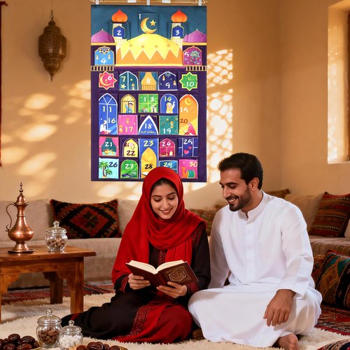 HOWAF Fabric Ramadan Advent Calendar (Countdown to Eid), Mosque Eid Ramadan Countdown Calendar with 30 Pockets for Ramadan Mubarak Home Wall Decoration, Islamic Decor Eid Holiday Advent Calendar Planner Supplies