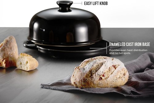 Kook Enameled Cast Iron Bread Oven - Versatile Baking & Roasting Pan with Ceramic Lid | Black