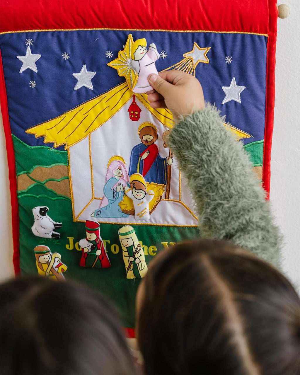Pockets of Learning Joy To The World Traditional Nativity Advent Calendar - Holiday Décor, Fabric Wall Hanging, Christmas Countdown