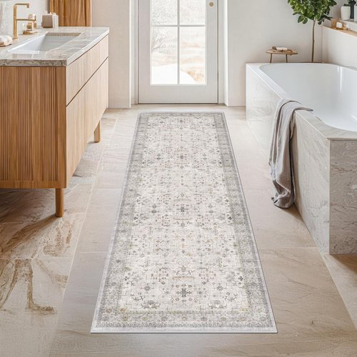 Hazo Haus Washable Light Gray 2'6" x 8' Non-Slip Runner Rug | Stain Resistant for Kitchen & Hallway