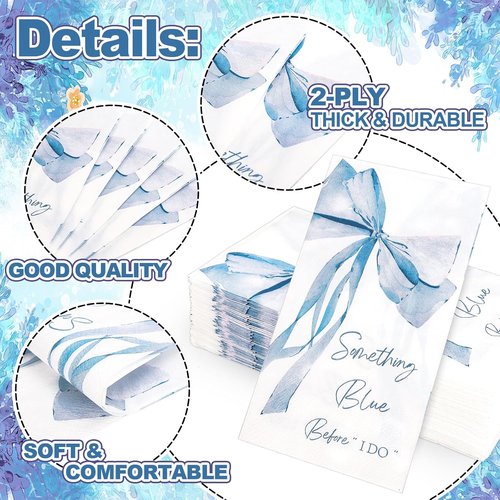 JarThenaAMCS Blue Bow Guest Napkins - 50 Pcs Disposable Bowknot Paper Napkins for Bridal Shower & Parties