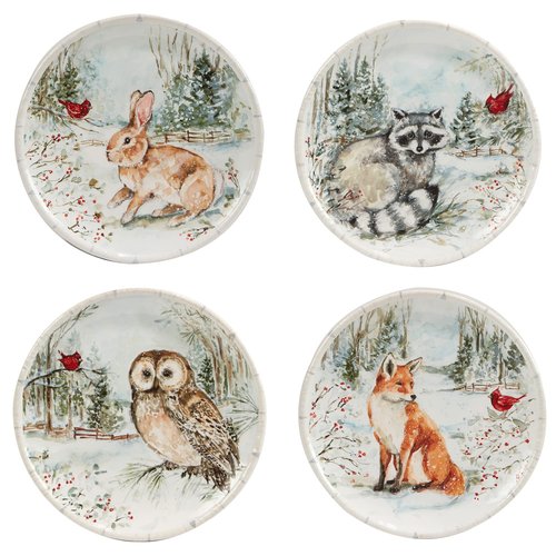 Winter’s Walk Set of 4 Ceramic Dessert Plates – Serve cakes, pies, or sweet treats on these charming woodland dessert plates that capture the peaceful spirit of a snowy forest scene