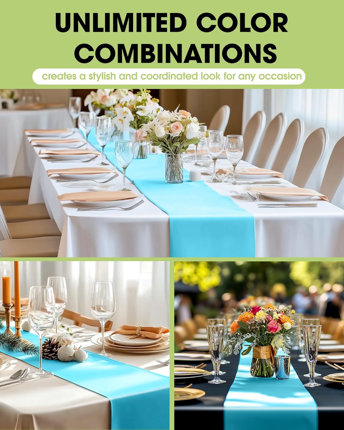 Pureegg Disposable Table Set - 10 Pack Leakproof White & Blue Tablecloths & Runners | 54''x108'' & 14''x108'' for Events