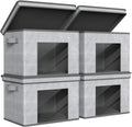 Univivi Foldable Fabric Storage Boxes - Large Collapsible Bins with Lids | 4-Pack Gray Cube Organizers (17" x 12" x 12")