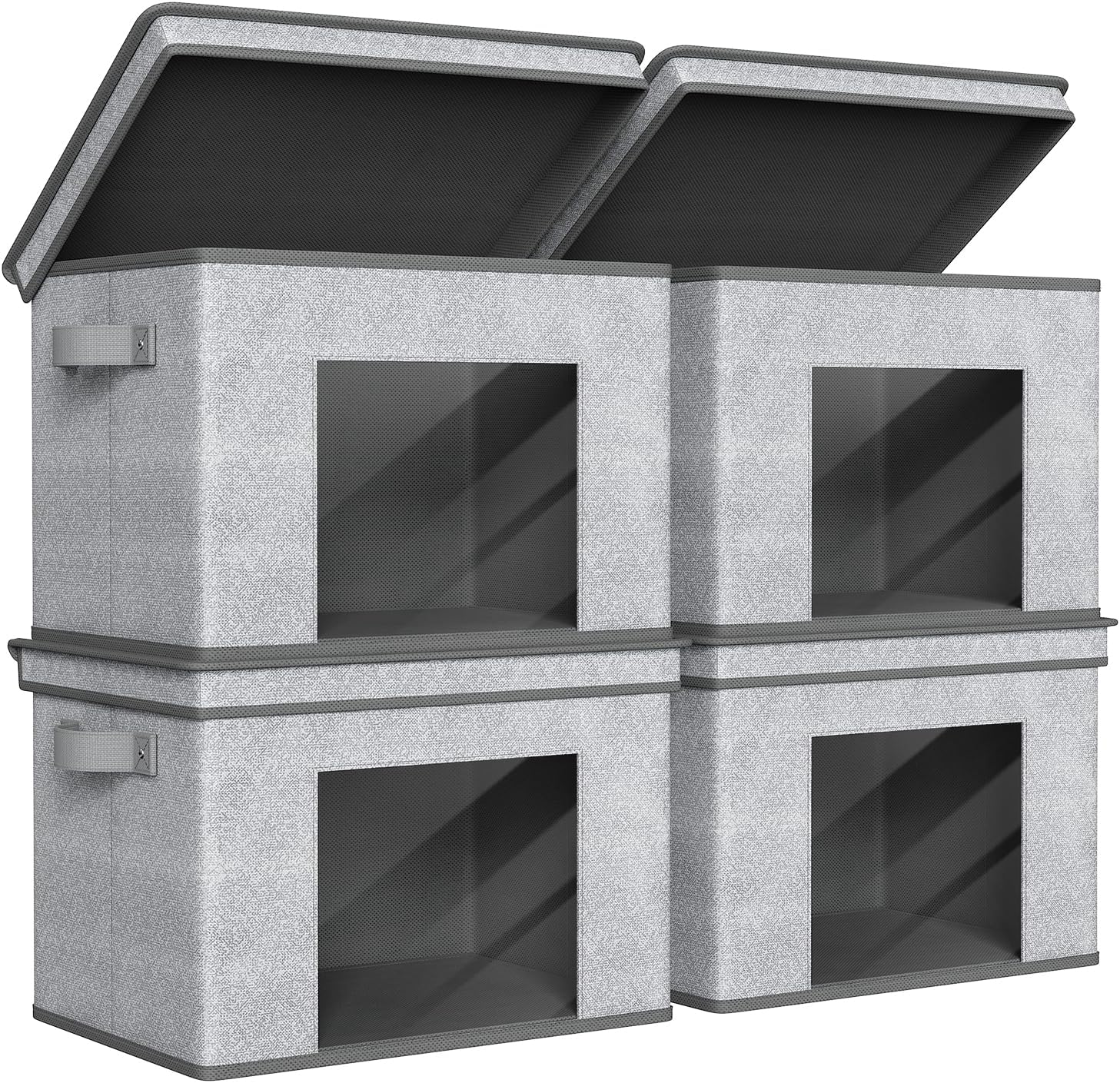 Univivi Foldable Fabric Storage Boxes - Large Collapsible Bins with Lids | 4-Pack Gray Cube Organizers (17" x 12" x 12")