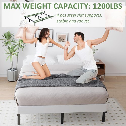 Mashomdec Queen Metal Bed Frame, 7 Inch Low Heavy Duty Platform Bed Frames Queen Size for Box Spring and Mattress, Easy Assembly, Noise-Free, Adjustable, Black