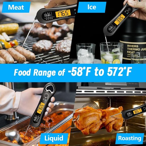 Meat Thermometer - Skiennix Instant Read Digital Thermometer with Backlight & Bottle Opener | Perfect for BBQ, Turkey & Candy