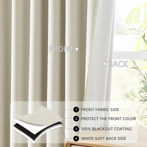 ChrisDowa 100% Blackout Curtains - Birch Solid 63-Inch Thermal Insulated Drapes | 2 Panels for Bedroom & Living Room