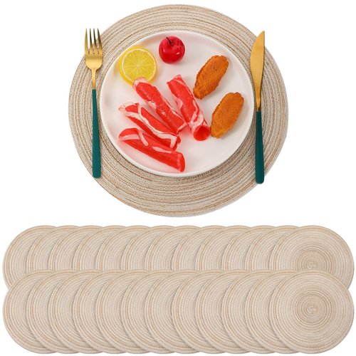 Buryeah 48 Pieces 13 Inch Christmas Round Placemats Circle Woven Place Mats Boho Decor Dining Table Mats Table Scape Hosting Friends for Wedding Birthday Dinner Parties (Beige)