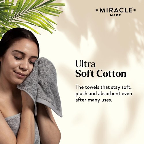 Miracle Made Soft Hand Towel, Long-Staple Silver-Treated Cotton Fabric – Fade Resistant, Highly Absorbent, Quick-Drying Cloth, Stone