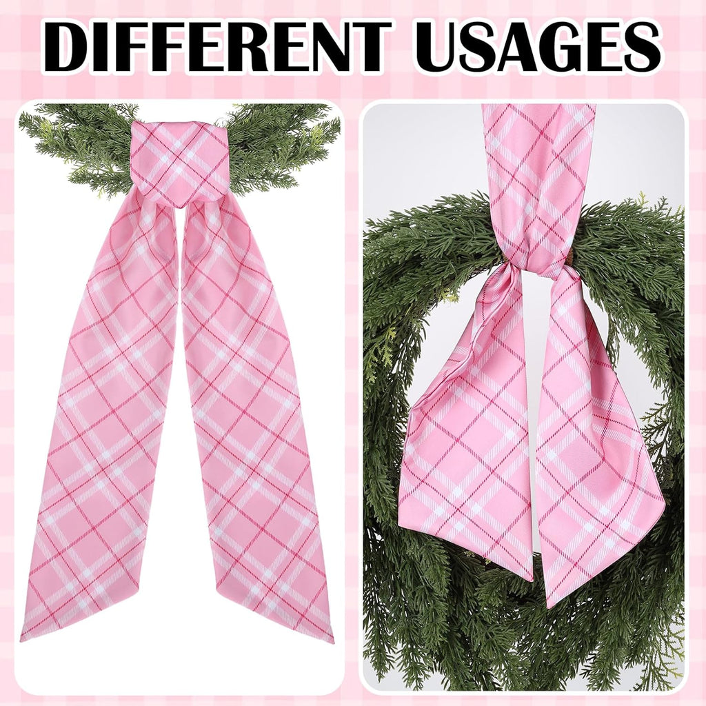 Pink Plaid Wreath Sash - 2 Pcs 60-Inch Buffalo Plaid Sashes for Valentine's Day & Wedding Decor