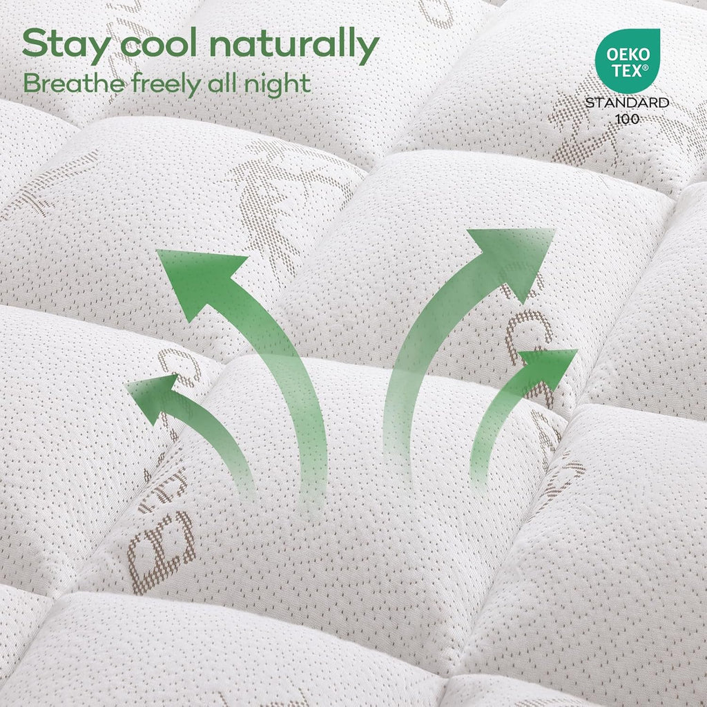 OLANLY King Mattress Topper - Cooling Bamboo Viscose Pillow Top for Back Pain Relief | Plush Down Alternative, White