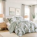 Regency Heights Lightweight Seersucker Botanical Comforter Set King Size, 3 Pieces Reversible Design with Striped Print, Premium Microfiber Bedding Set, Comforter and Sham Set, Green