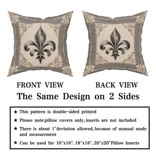 Giwawa Mardi Gras Throw Pillow Covers 18x18 Inches Vintage Country Style Fleur de Lis Print Decorative Pillow Cases Set of 2 Retro Soft Cotton Cushion Covers for Sofa Couch Bedding Holiday Decor