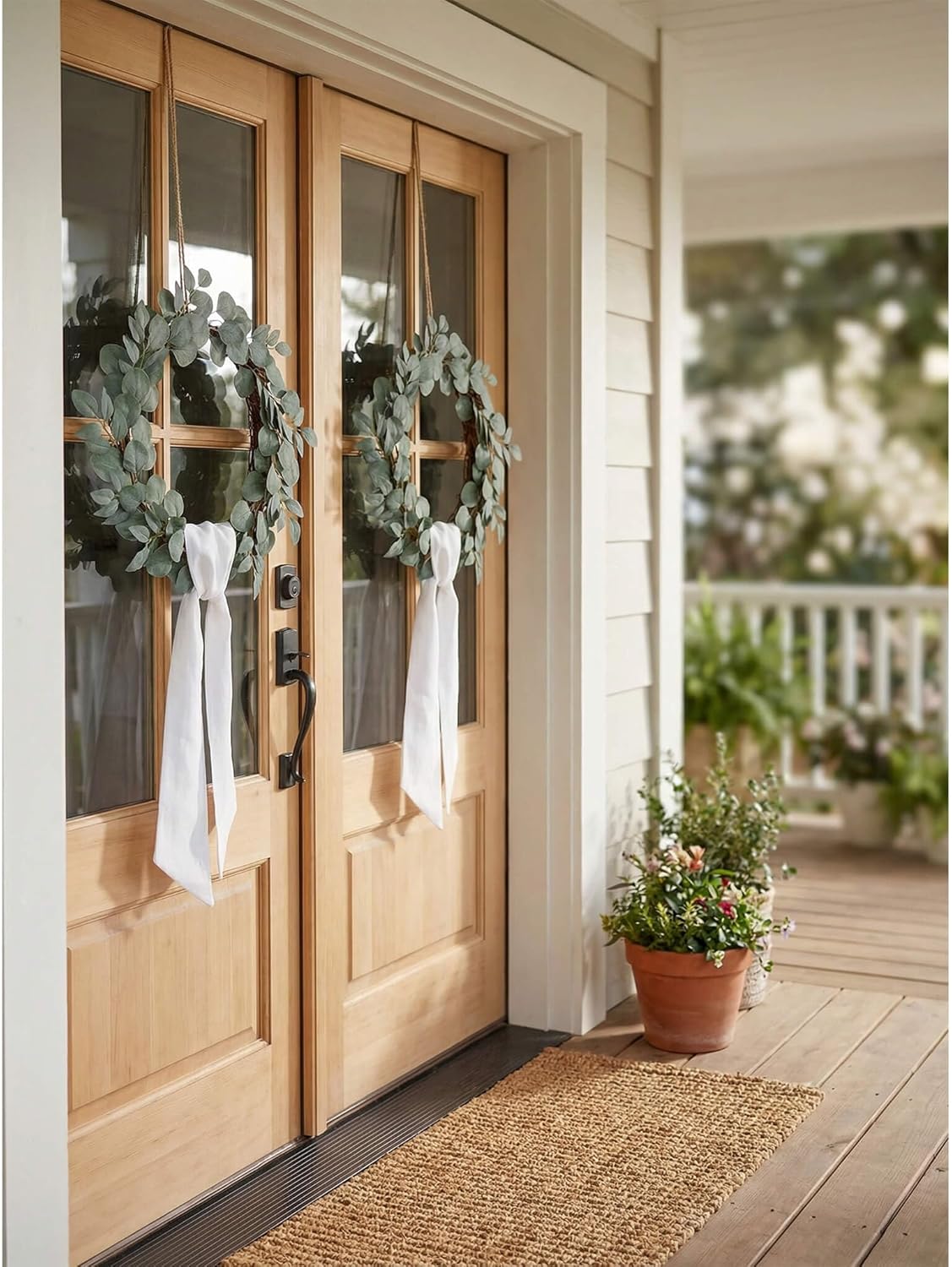Skiennix White Linen-Style Wreath Sash - 2 Pieces, 55"x5.1" Blank Ribbon for DIY Embroidery & Monogram Holiday Decor