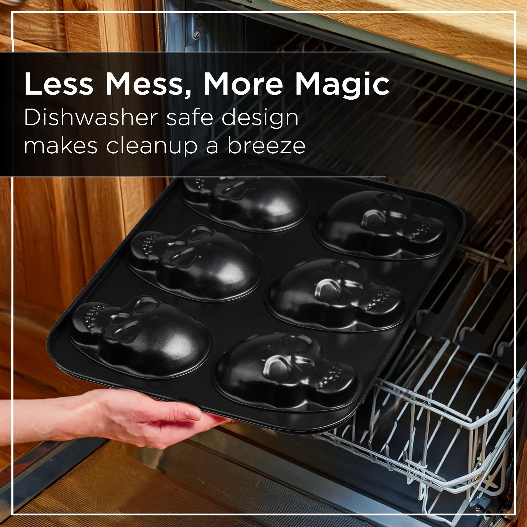 Wrenbury Large Skull Baking Pan - 6 Cup Metal Muffin Tin for Pizza Cupcakes