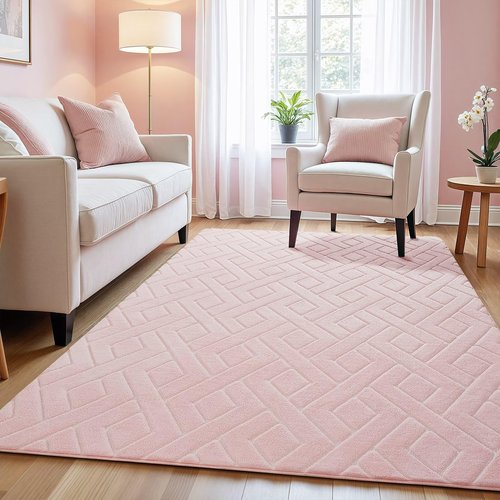 Macgace Ultra Soft Pink Area Rug for Girls Bedroom, 4x6 Modern Geometric Shag Rugs with Nonslip Backing for Living Room, Washable Fuzzy Carpet for Cozy Kids Room Nursery