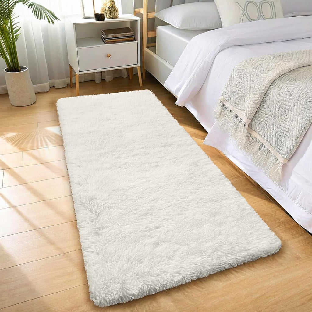 OLANLY Runner Rugs - Soft, Machine Washable Shaggy Carpet for Hallway & Bedroom | Ivory 2x5 ft
