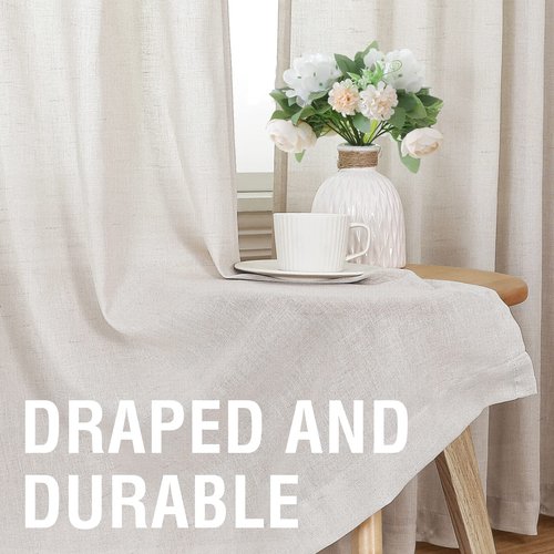 H.VERSAILTEX Natural Linen Curtains 96 inches Long for Living Room 2 Panels Back Tab Loop Pocket Textured Light Filtering Semi Sheer Rustic Farmhouse Boho Curtain for Bedroom, Heathered Natural