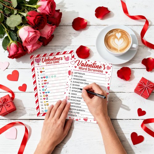 25 Players Valentine's Party Games for Adults Kids Valentines Day Games Cards Valentines Parties Emoji Game Word Scramble Game with Answer Key for Boys Girls Family Office Large Groups Activities