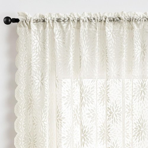 MIULEE Vintage Lace Curtains - 84-Inch Long Floral Scalloped Semi-Sheer Panels | Ivory, 52" W x 84" L