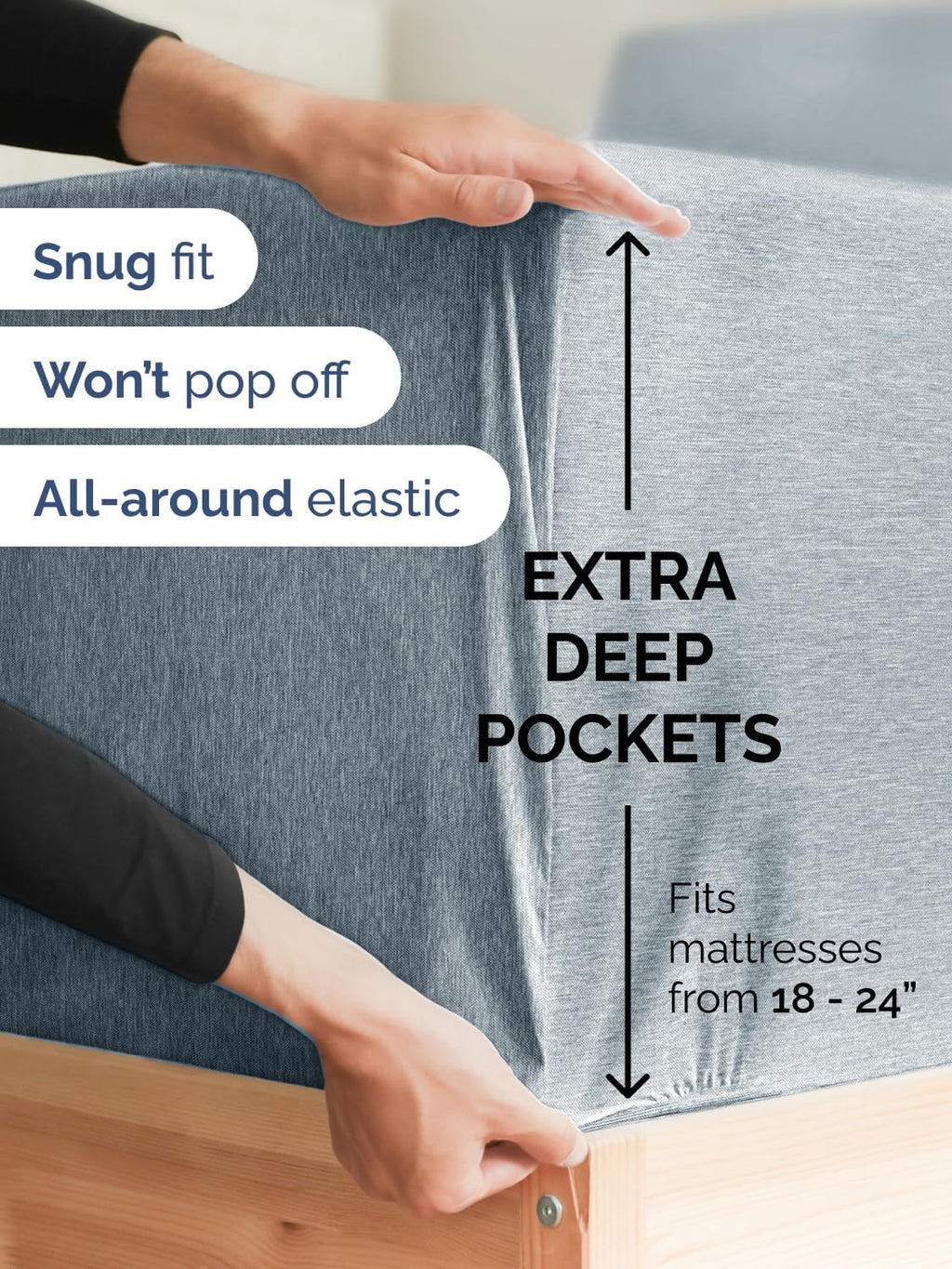 Skiennix Extra Deep Queen Sheet Set - 6 Piece Breathable Cooling Bedding - Soft Wrinkle-Free Heathered Blue