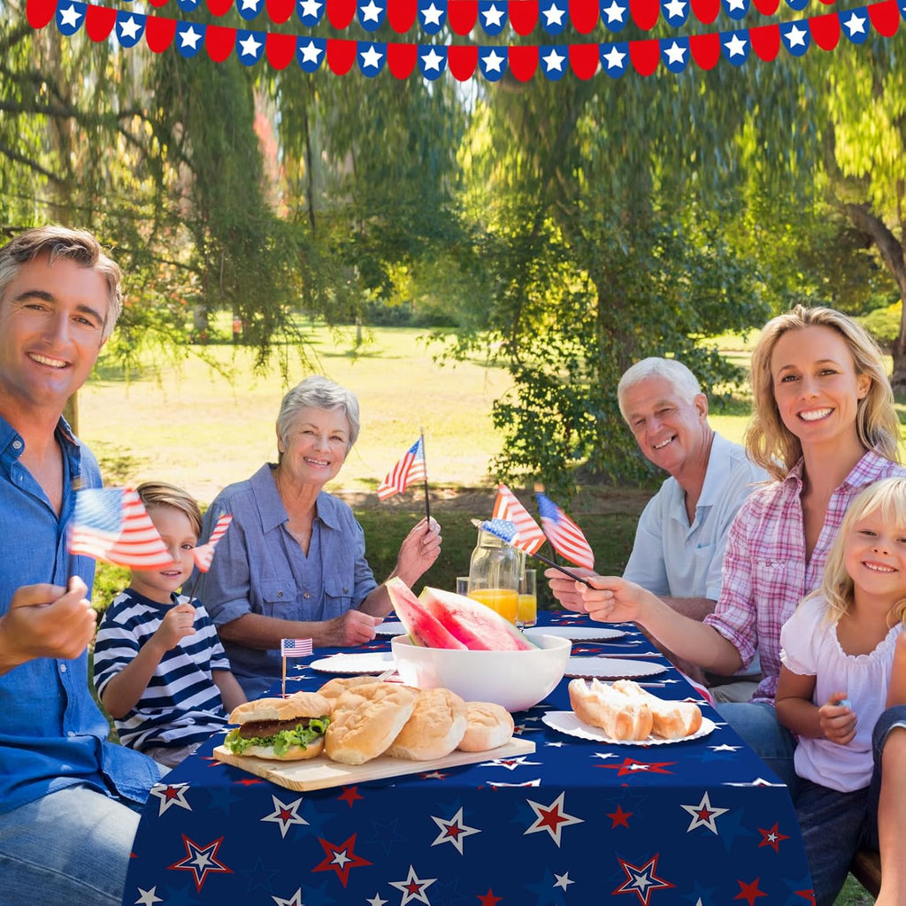 Patriotic Tablecloth by American Pride - 3 Pack Disposable Red, White & Blue Rectangle Covers | 54x108 Inch
