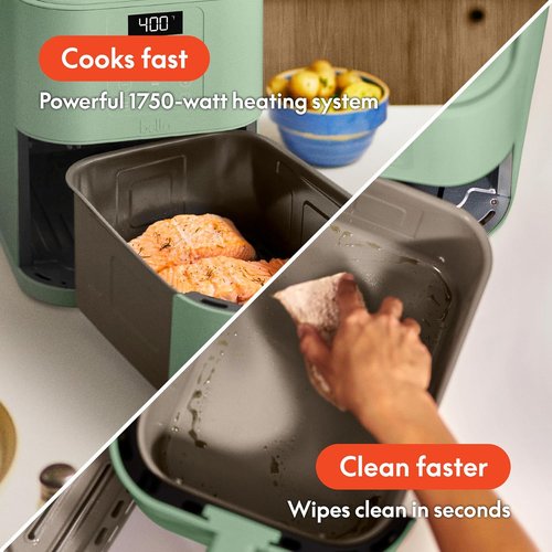 Bella 6 Qt Slim Air Fryer - EverGood™ Ceramic Nonstick Coating, Adjustable Temp, 60 Min Auto Shutoff, Seaglass