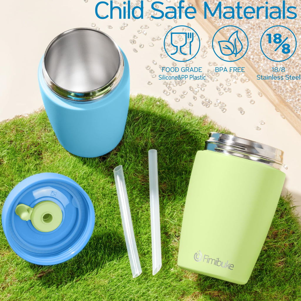 Fimibuke Kids & Toddler Cups Spill Proof, 12 OZ Insulated Sippy Cups for Toddlers Boys Girls, BPA-Free Toddler Straw Tumbler, Stainless Steel Kids Water Bottle with Twist Lids & Silicone Straw, 1 Pack