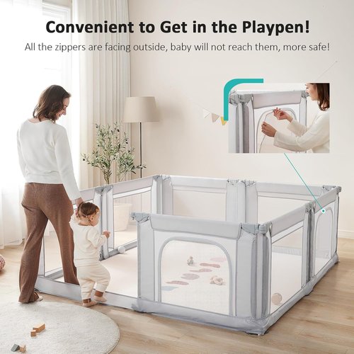 Doradotey Baby Playpen - Adjustable Large Playard for Toddlers | Foldable Indoor Play Center, Light Grey 180x200x68cm