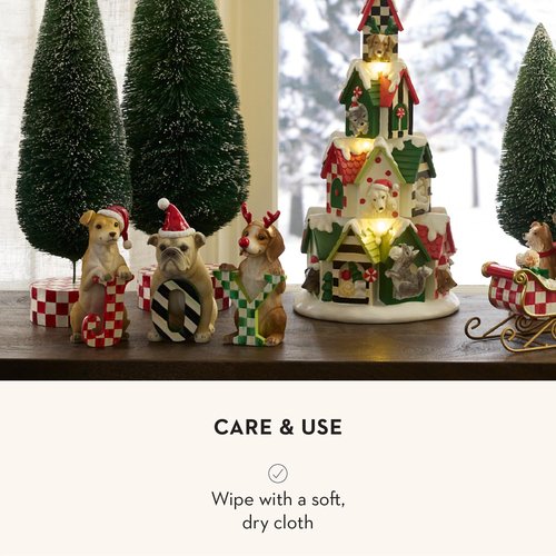 MACKENZIE-CHILDS Joy Dog Figurine Set, Christmas Figurines for Home Decoration, Check It Out