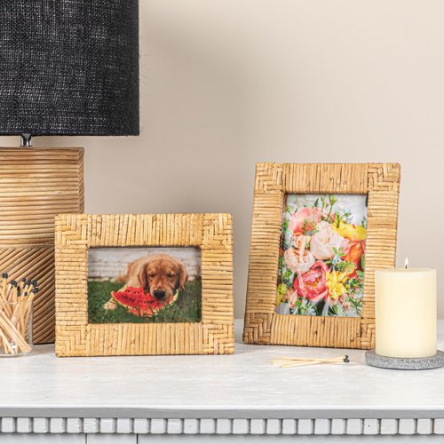Creative Co-Op Handwoven Rattan Photo Frame, Natural(Holds 5" x 7" Photo)