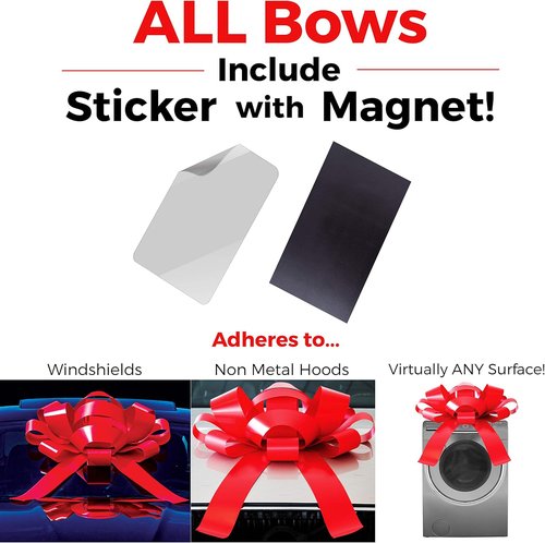 CarBowz Big Red Velvet Car Bow - Giant 30" Non-Scratch Magnet | Weather-Resistant Vinyl Decor