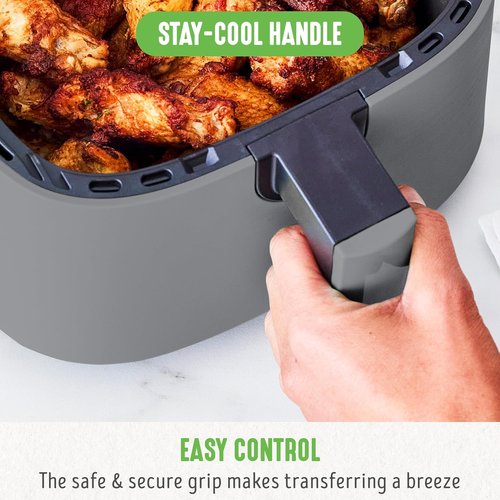 GreenLife 4.5QT Air Fryer - PFAS-Free Ceramic Nonstick, Adjustable Temp & Timer, Compact Graphite