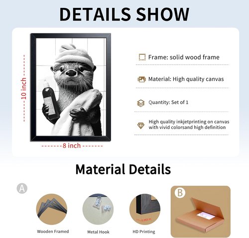 ARKZSHO Black and White Bathroom Wall Art - Funny Otter Bath Canvas Print | Modern Farmhouse Decor 8x10 Inch